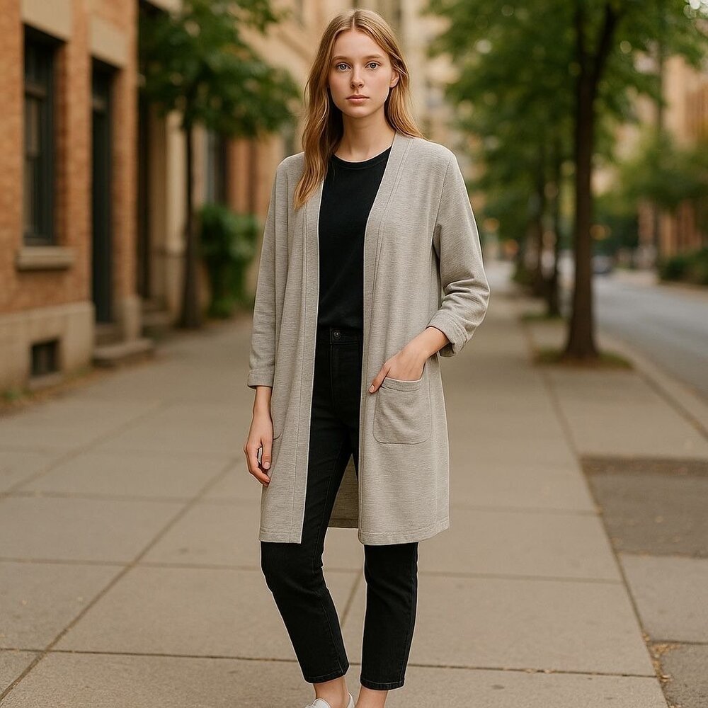 DONNI Striped Cardigan Osfa Rib Sweater Coat One Size Fits All Gray